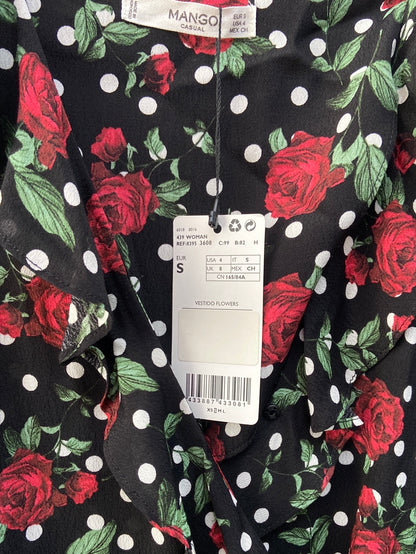 MANGO. Vestido negro flores T.S