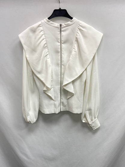 UTERQÜE. Blusa blanca volantes T.s