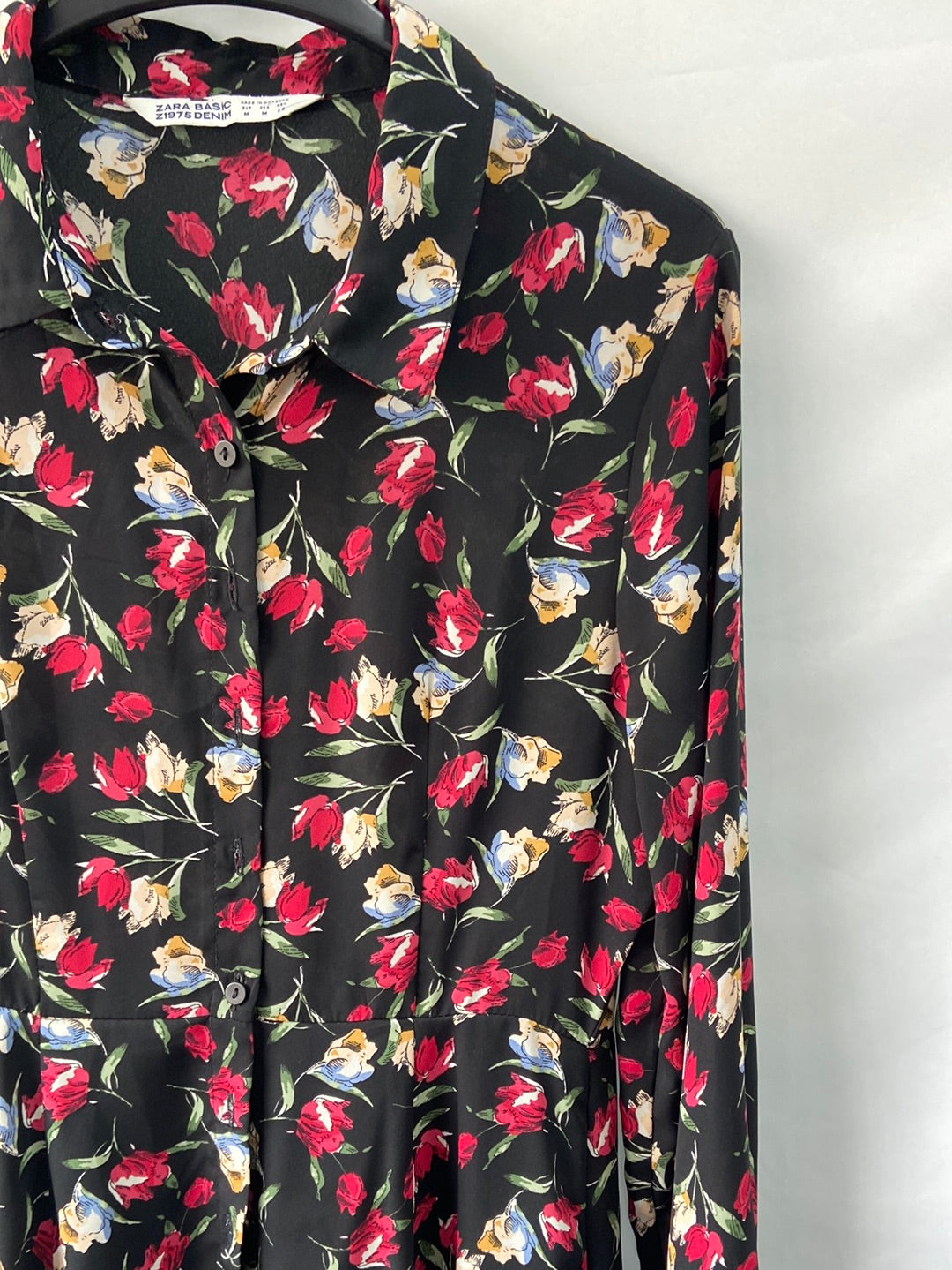 ZARA.Vestido corto estampado tulipanes T.M