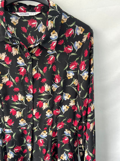 ZARA.Vestido corto estampado tulipanes T.M