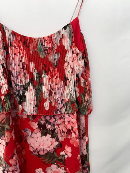 MANGO.Short red floral dress S.XS