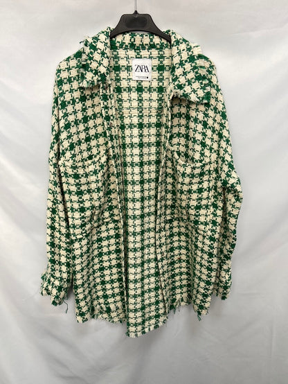 ZARA. Houndstooth tweed coat S.XS