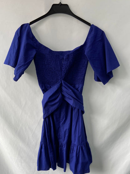 MANGO.Vestido azul Klein volante T.XS