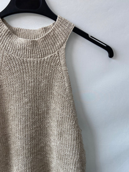 MANGO.Top punto lino beige halter T.s