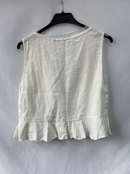 ZARA.Top beige Lino encaje T.S (Tara)