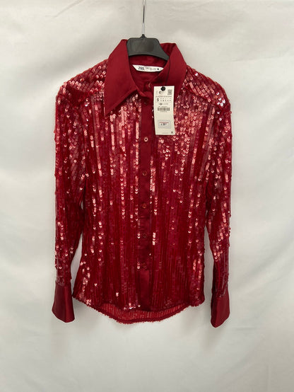 ZARA.Camisa lentejuelas rojas T.S