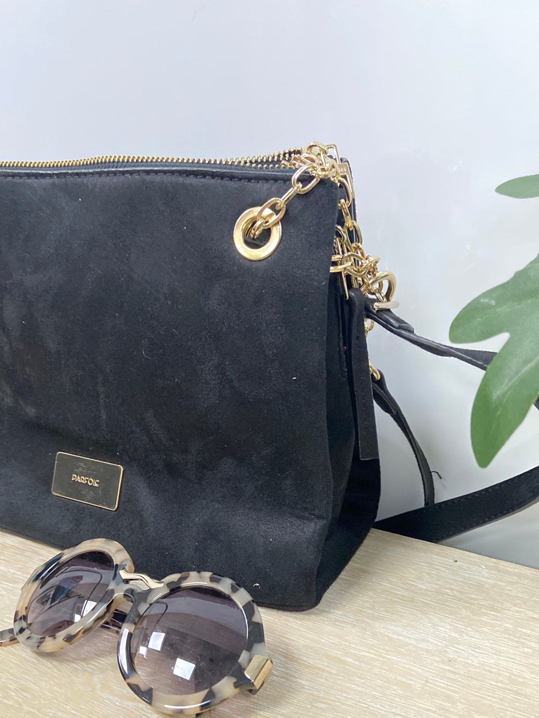PARFOIS. Black suede bag