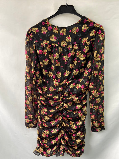 COLOURFUL REBEL vestido corto negro fruncido T.m