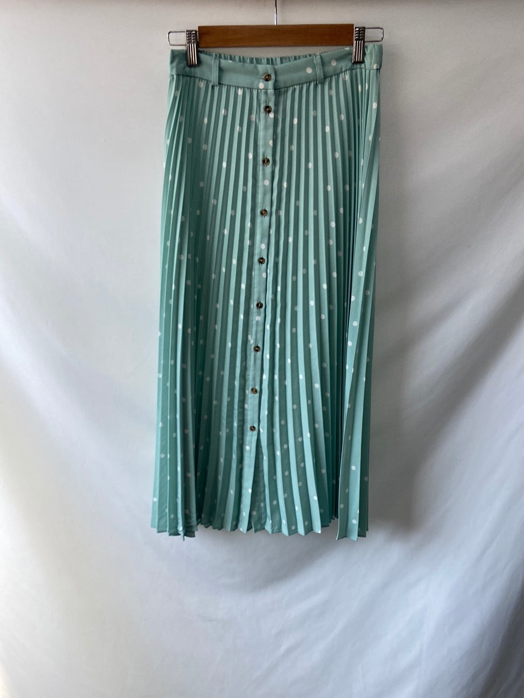 STRADIVARIUS.Turquoise polka dot Ts midi skirt