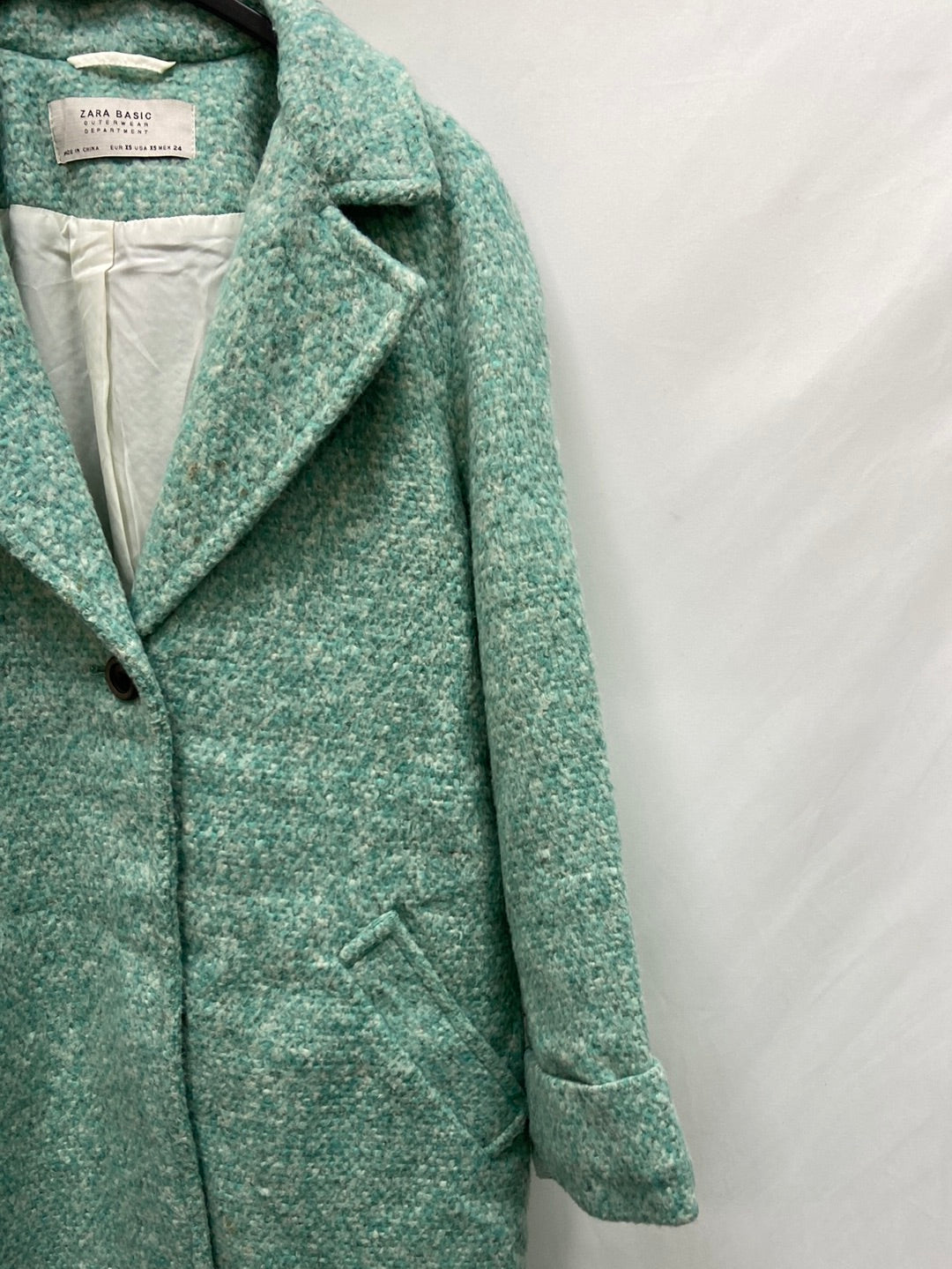 ZARA.Abrigo verde jaspeado T.XS