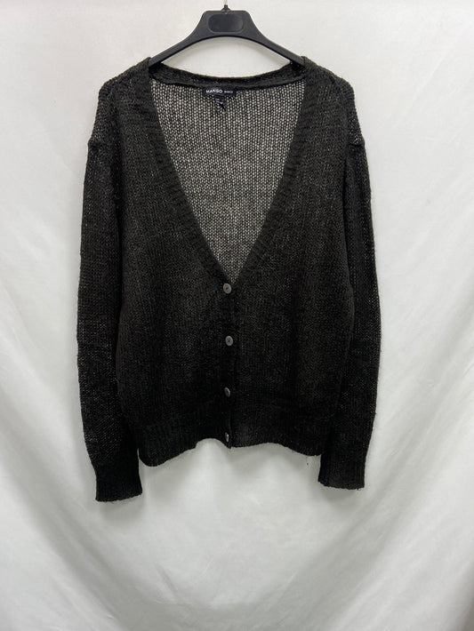 MANGO.Cardigan verde punto abierto T.L