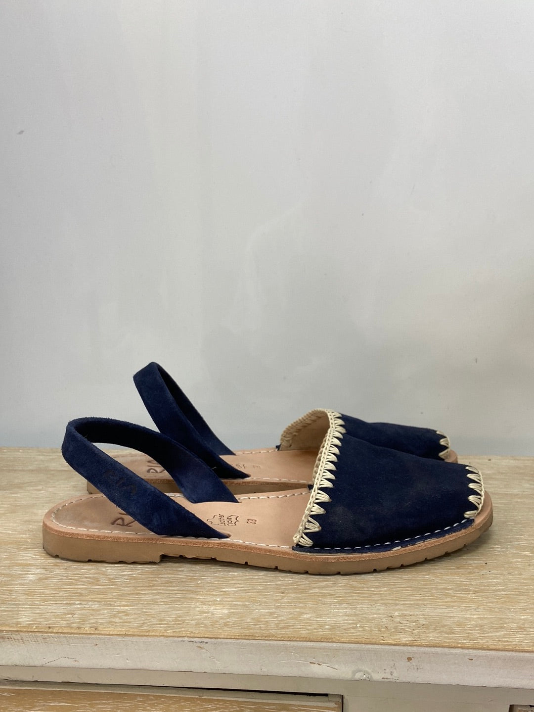 RIA.Blue leather Menorcan sandals S.39 (Tara)