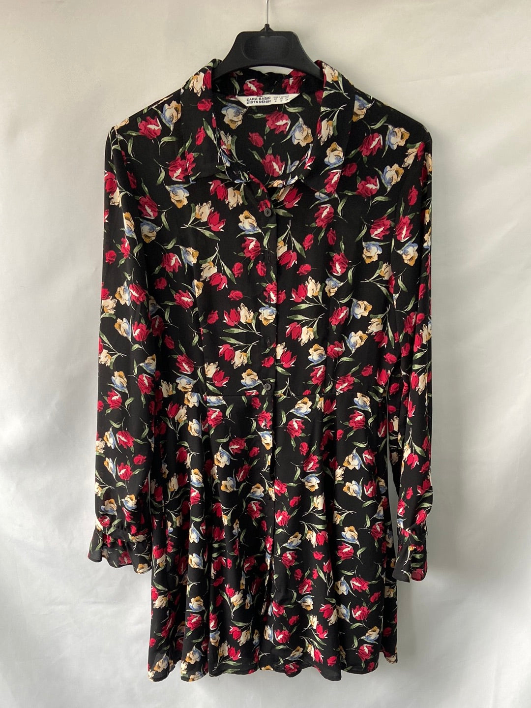 ZARA.Vestido corto estampado tulipanes T.M