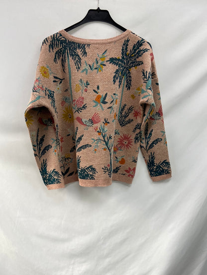 DES PETITS HAUTS. pink floral sweater Ts/m