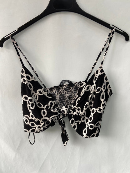 ZARA.Croptop negro cadenas T.XS-S