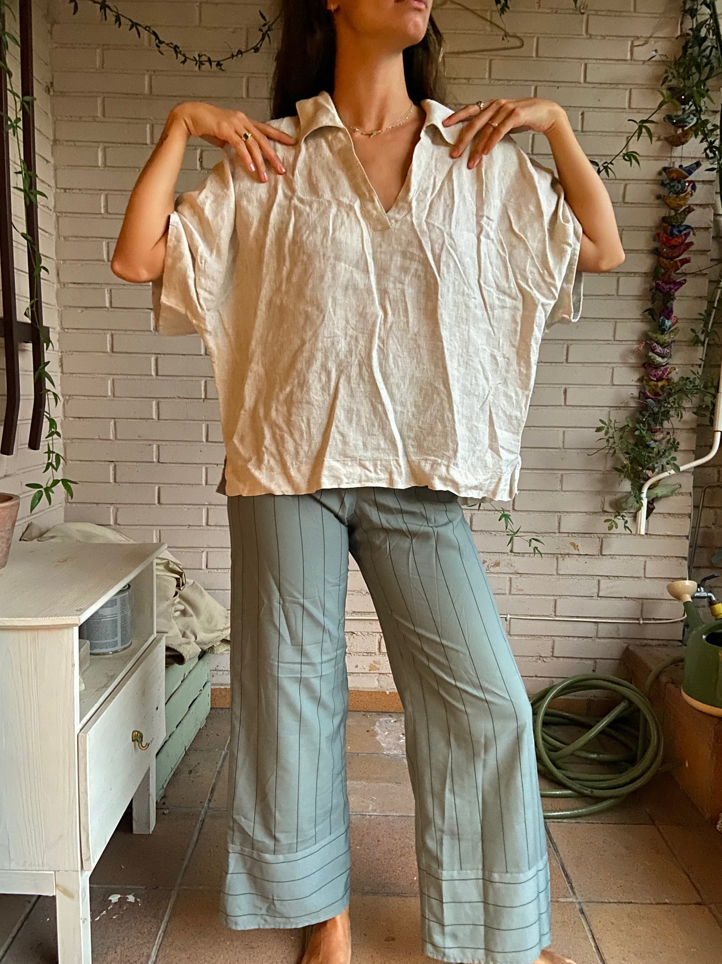 Beige linen oversized top Ts