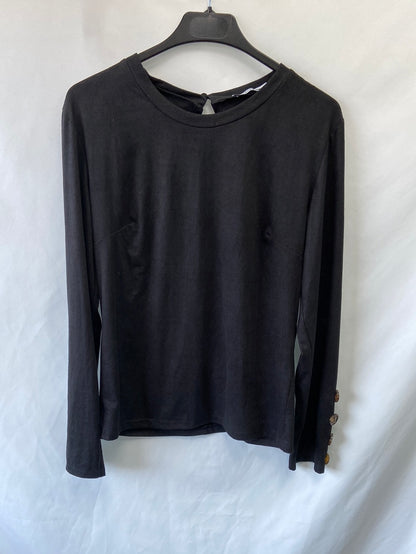 VALENTINA.Top/camiseta negra antelina fina T.m