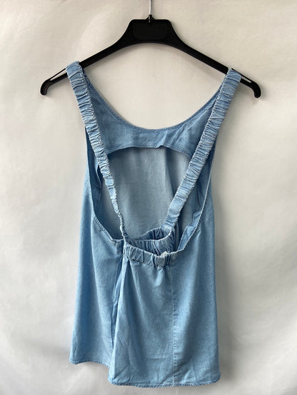 MANGO. Flowy blue denim top with crossed back TL