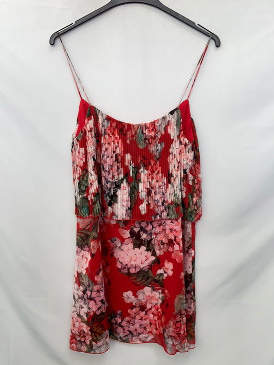 MANGO.Vestido corto rojo flores T.XS