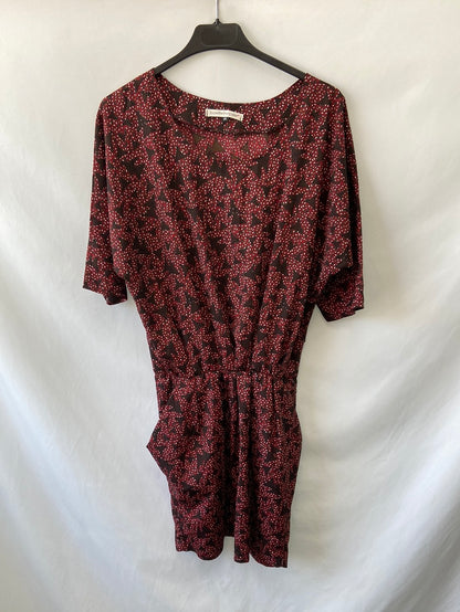 LA PETITE FRANCAISE. Vestido estampado burdeos y marrón T.36