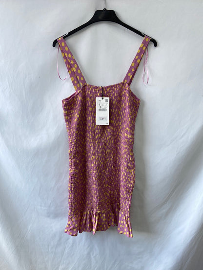 ZARA.Vestido corto nido de abeja T.S