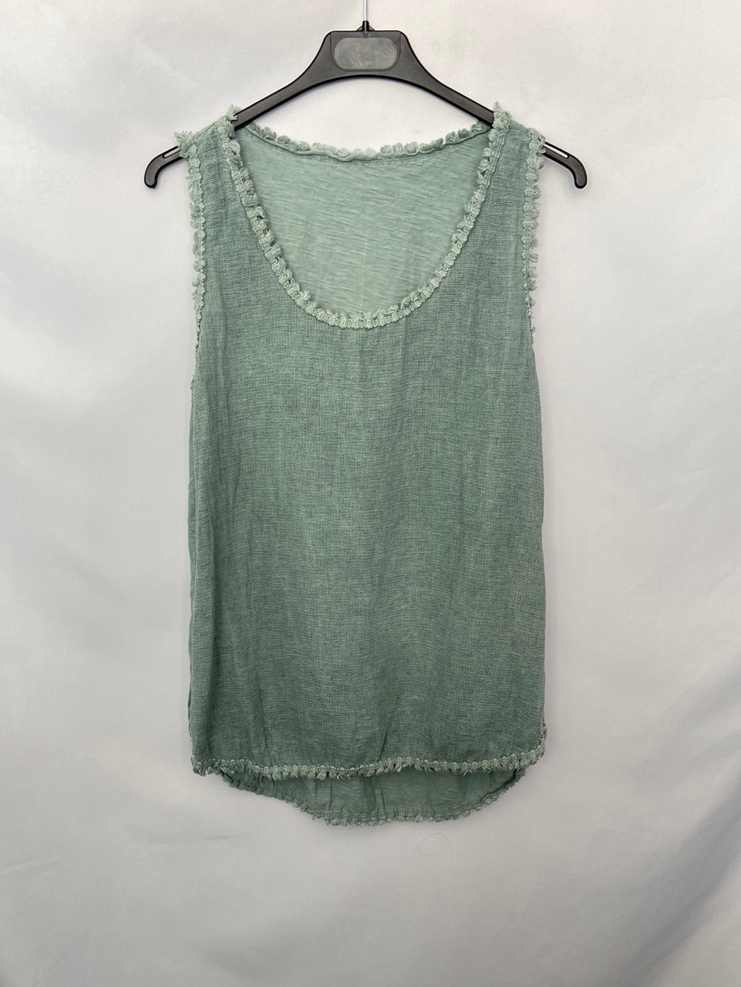 OTHERS. Double textured top Green linen TU(m)