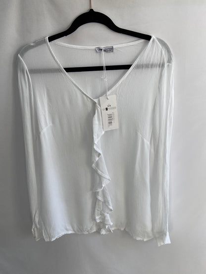 VALENTINA.Blusa blanca plisada T.m