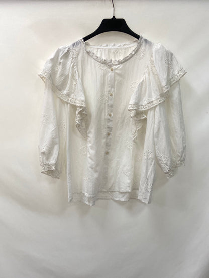OTRAS.Blusa blanca detalles troquelados manga 3/4 TU (S)