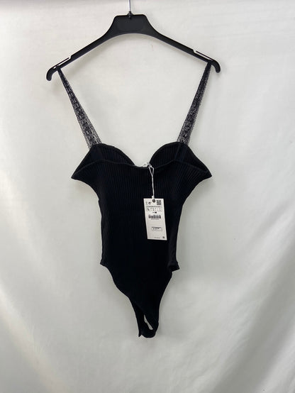 ZARA.Body negro canalé T.L