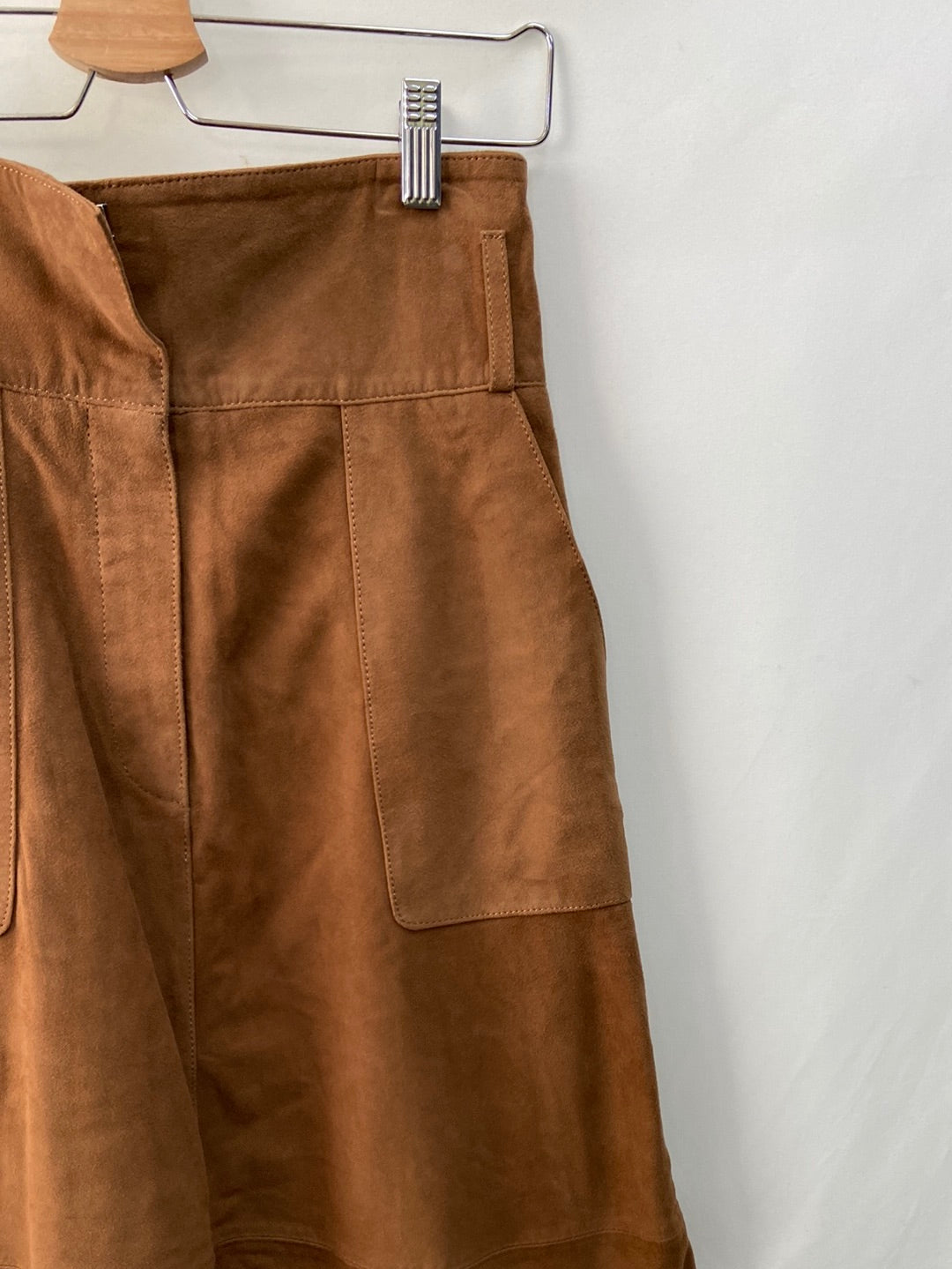 MASSIMO DUTTI.Camel leather midi skirt T.xs (tara)
