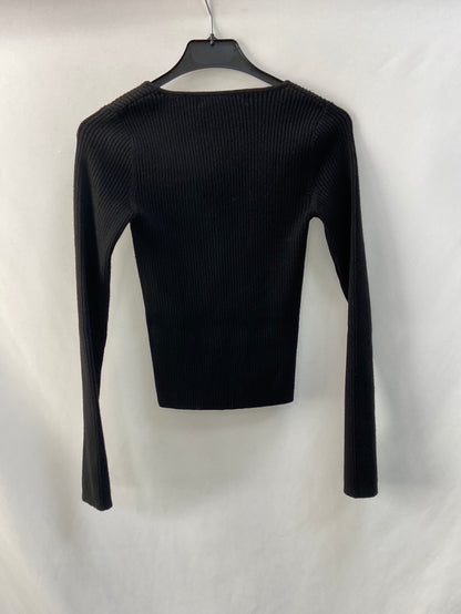 BERSHKA.Camiseta/jersey negro punto canalé T.s