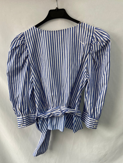 ZARA.Blusa rayas cinturón y mangas abullonadas T.S