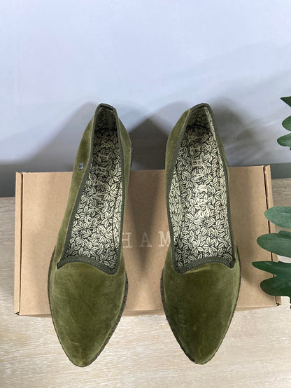 ALHAMAS.Venecianas terciopelo verde pistacho T.39