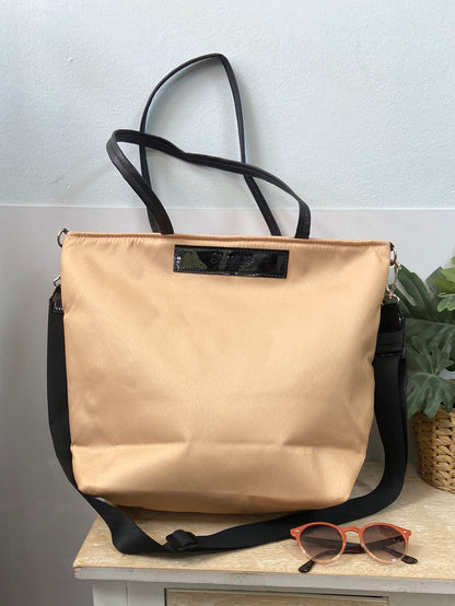 SIMONE. Maxi bag in beige and black fabric