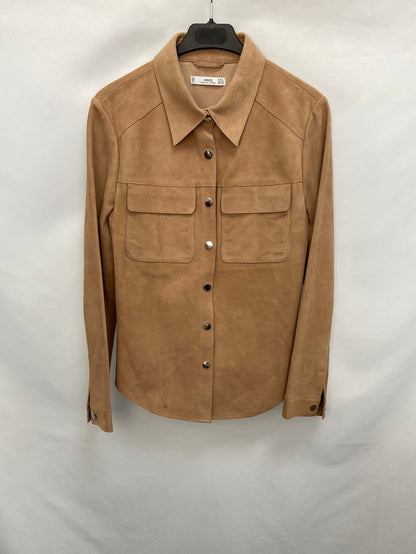 MANGO. Beige suede TS overshirt
