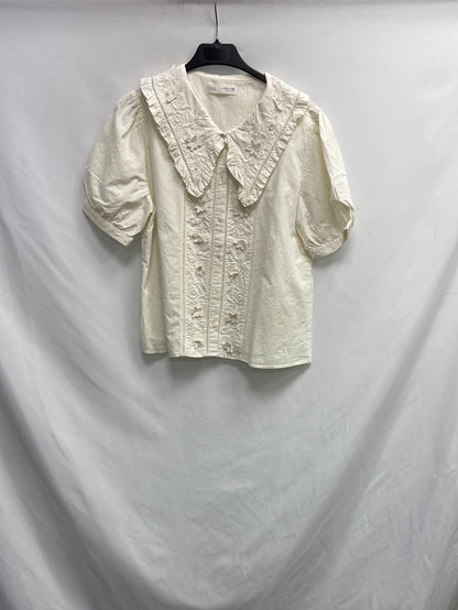 ZARA. Camisa beige bordada T.13/14 (xs)
