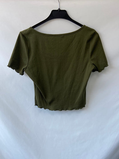 SHEIN.Camiseta verde canalé T.S