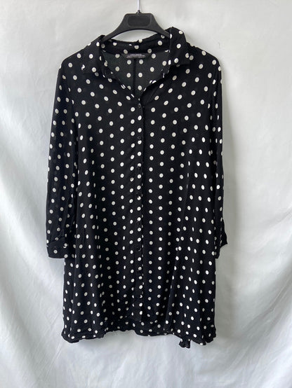 ZARA.Vestido/blusa negra lunares T.S