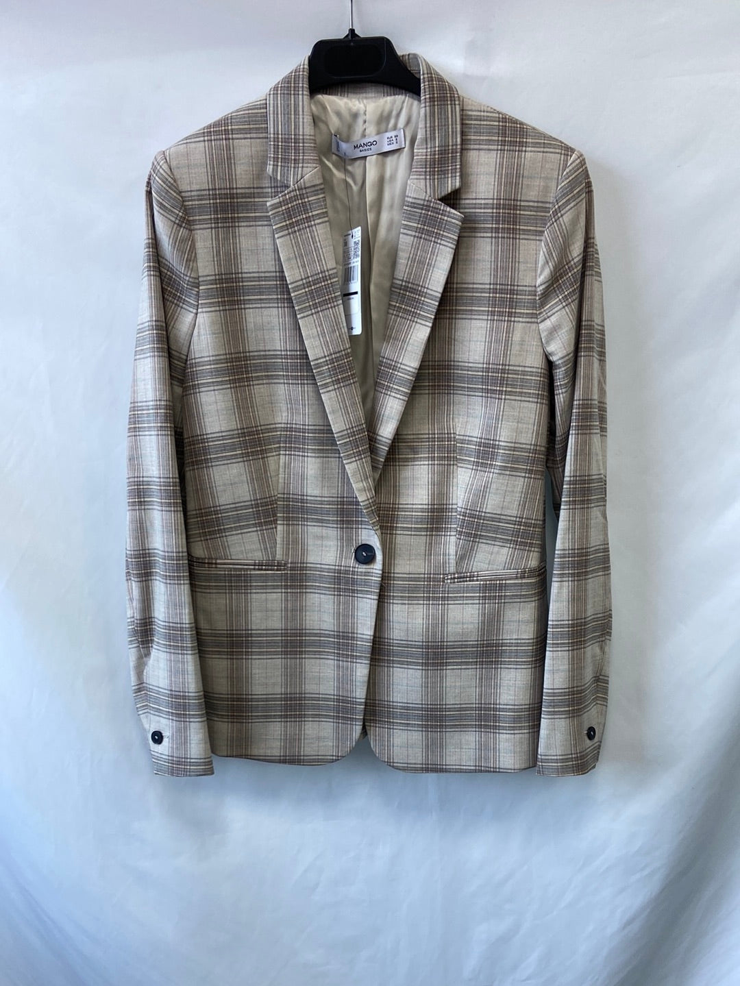 MANGO. Blazer cuadros tonos beiges T.M