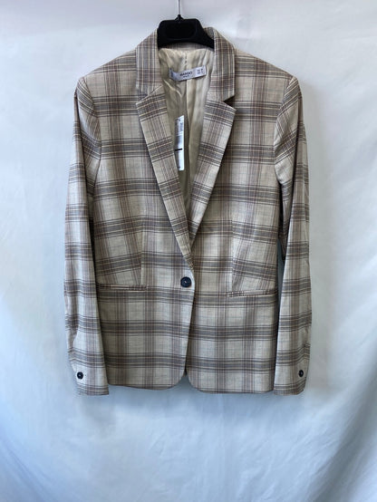 MANGO. Blazer cuadros tonos beiges T.M