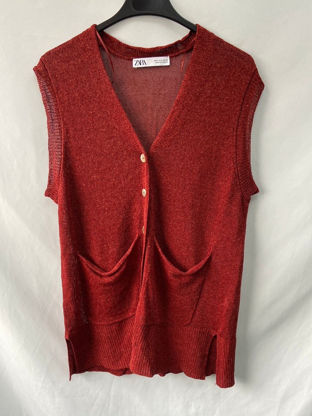 ZARA.Jersey punto sin mangas teja T.S