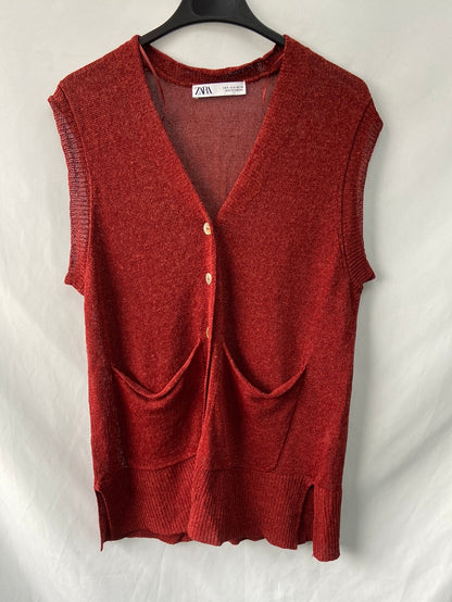 ZARA.Jersey punto sin mangas teja T.S