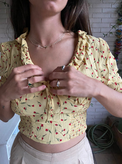 Yellow floral blouse S/S