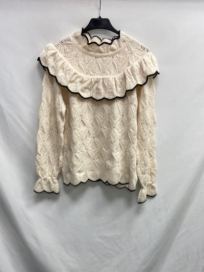 MANGO. Jersey beige volantes T.m