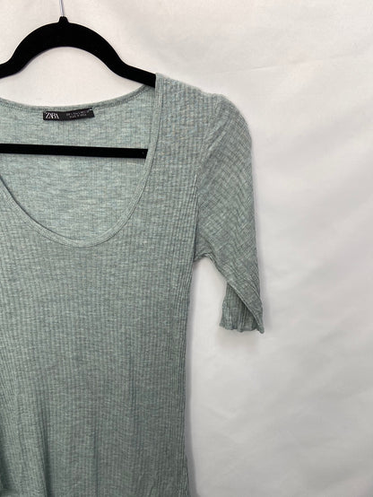 ZARA.Camisera canalé azul verdosa T.L