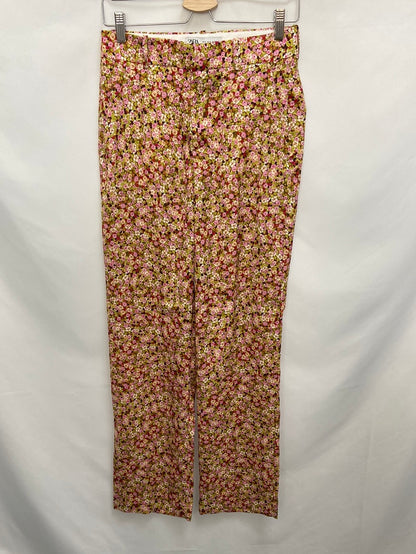 ZARA.Pantalones anchos rectos vestir flores t.s