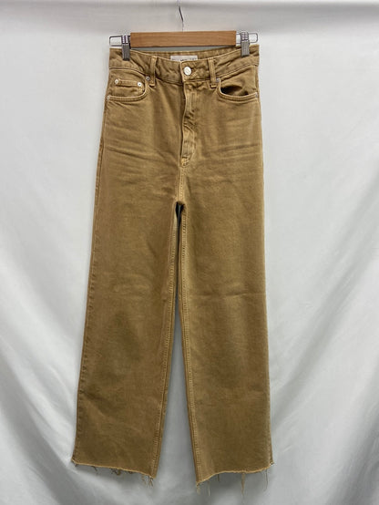 MANGO. Mustard denim wide-leg trousers, size 38