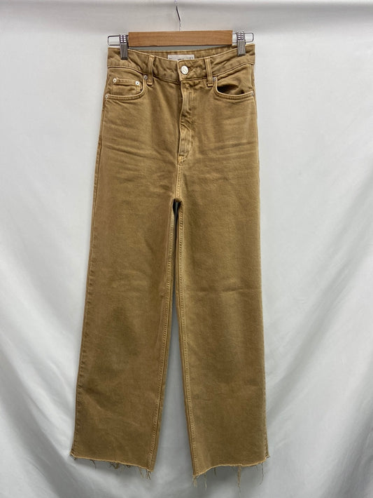 MANGO. Mustard denim wide-leg trousers, size 38