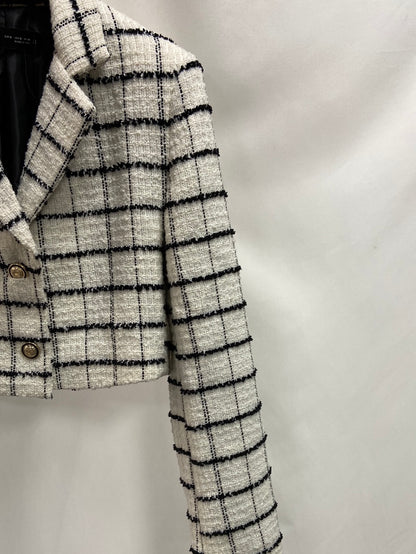 marketZARA.Cropped tweed blazer with checkered Ts