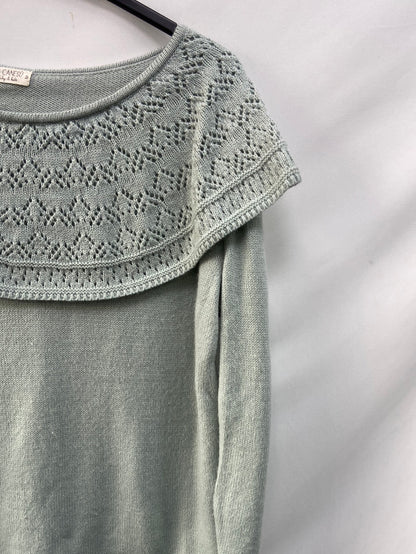 MI CANESÚ. Jersey verde pastel cuello troquelado T.m